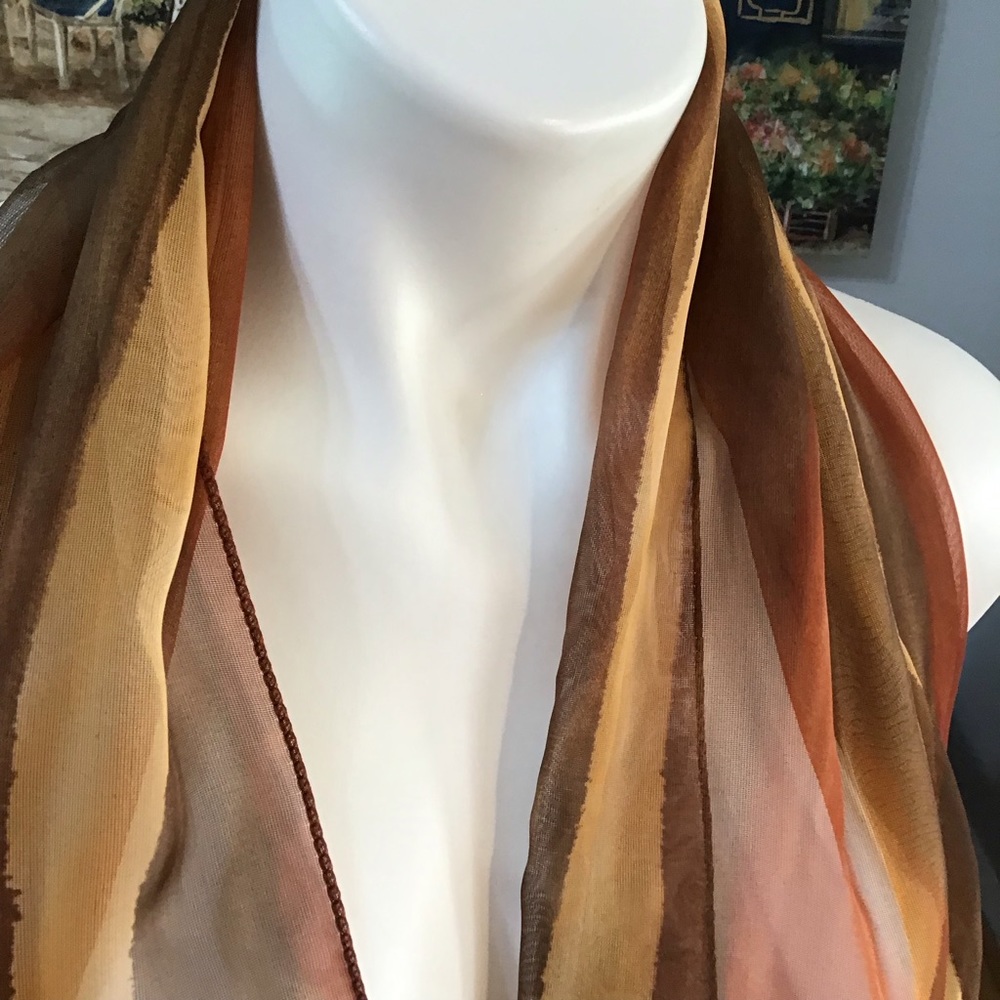 63” MULTI CLORED SCARF IN LINES OF BROWNS - Picture 3 of 6